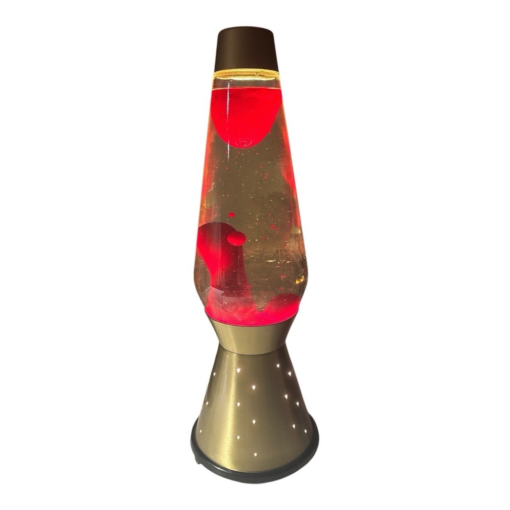 Vintage 1970s Starlight 17" Lava Lamp Gold Base Red/Hot Pink Wax Starlite‎
